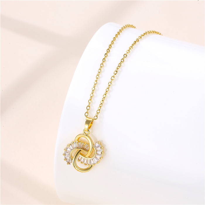 1 Piece Fashion Round Heart Shape Snowflake Stainless Steel  Stainless Steel Plating Inlay Zircon Pendant Necklace