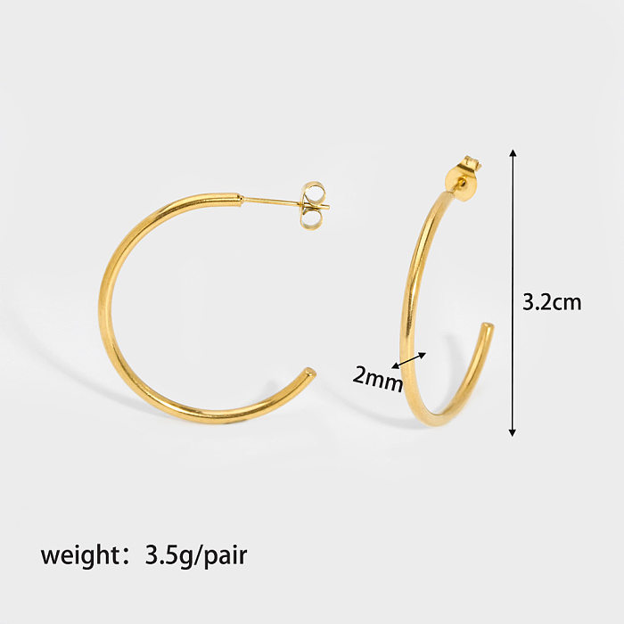 1 Pair Luxurious British Style Commute C Shape Plating Stainless Steel  18K Gold Plated Ear Studs