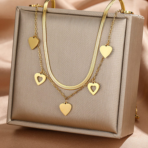 Elegant Simple Style Heart Shape Stainless Steel  Plating 24K Gold Plated Layered Necklaces