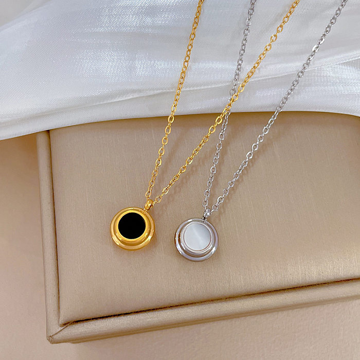 Simple Style Round Shell Stainless Steel Shell Pendant Necklace In Bulk