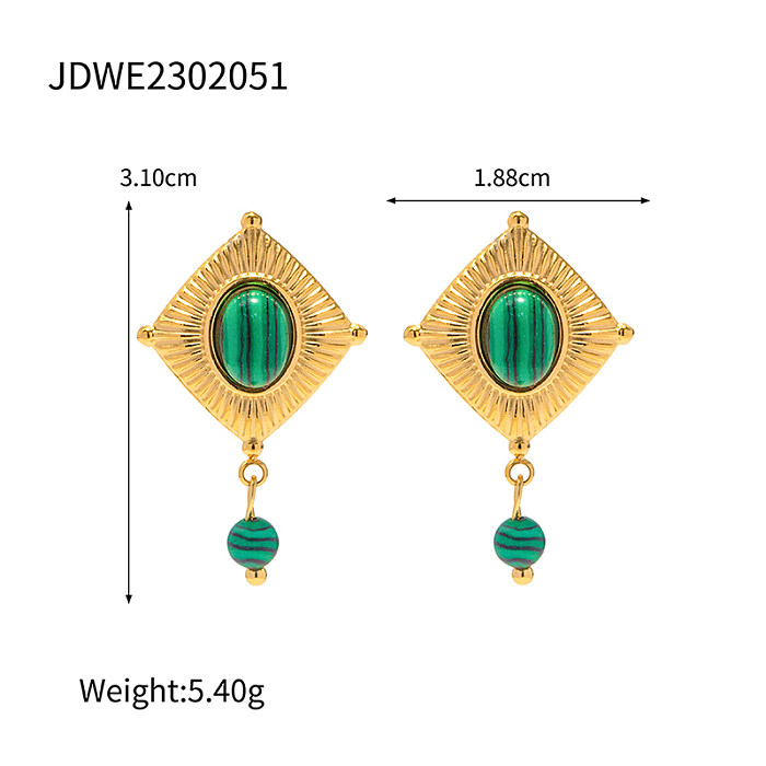1 Pair Elegant Rhombus Stainless Steel  Plating Inlay Malachite 18K Gold Plated Drop Earrings