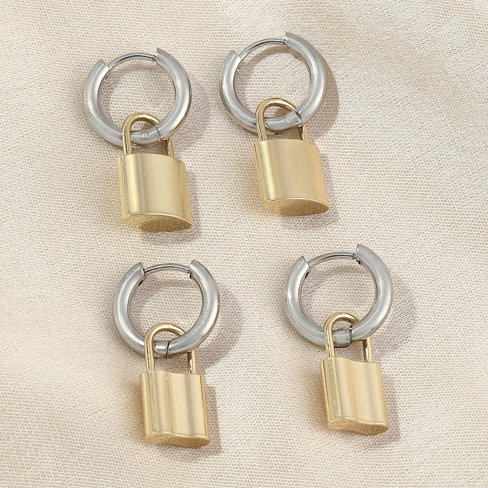 1 Pair IG Style Simple Style Lock Polishing Plating Stainless Steel  18K Gold Plated Drop Earrings