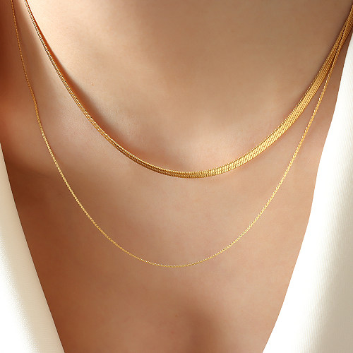 Hip-Hop Cool Style Solid Color Stainless Steel Plating 18K Gold Plated Layered Necklaces