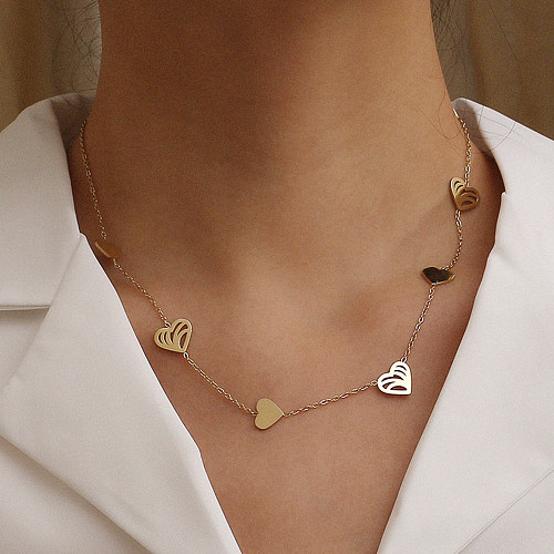 Collar de corazón simple de moda chapado en oro de 14 quilates con acero inoxidable