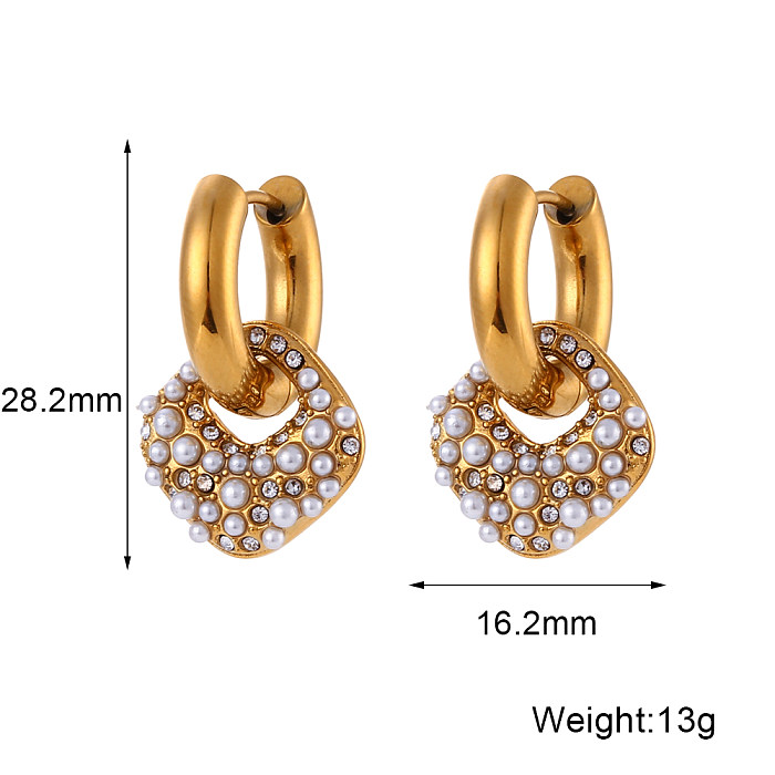 1 Pair Modern Style Artistic Square Stainless Steel  Plating Inlay Artificial Pearls Rhinestones 18K Gold Plated Drop Earrings