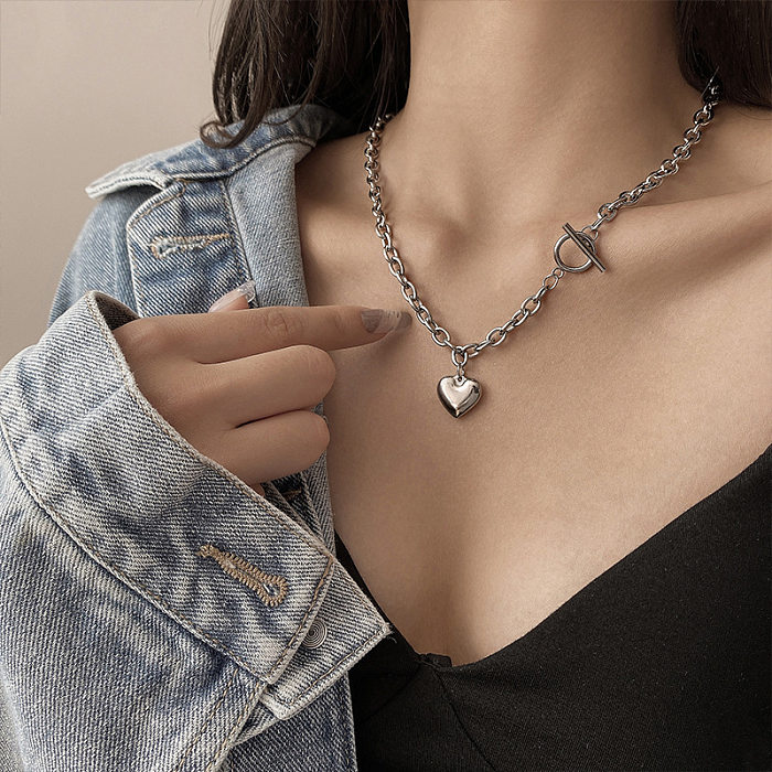 Hip-Hop Heart Shape Stainless Steel Polishing Pendant Necklace