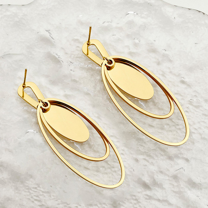 1 Pair Elegant Roman Style Oval Plating Hollow Out Stainless Steel  Gold Plated Drop Earrings