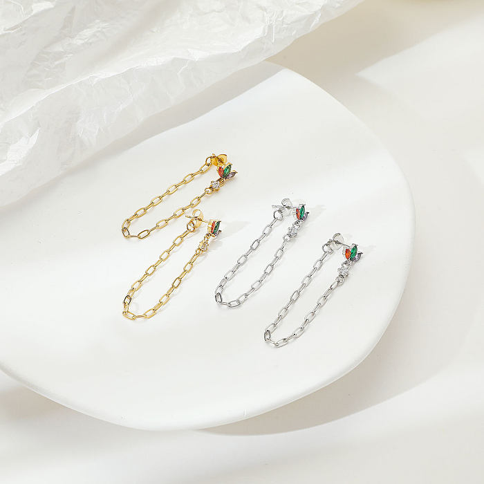 1 paire de boucles d'oreilles pendantes avec incrustation de pampilles en forme de fleur de Shamrock, en acier inoxydable, Zircon, plaqué or blanc, plaqué or