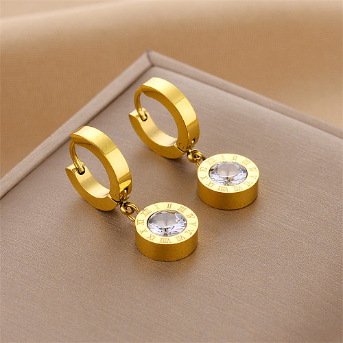 1 Pair Elegant Solid Color Plating Stainless Steel Gold Plated Drop Earrings