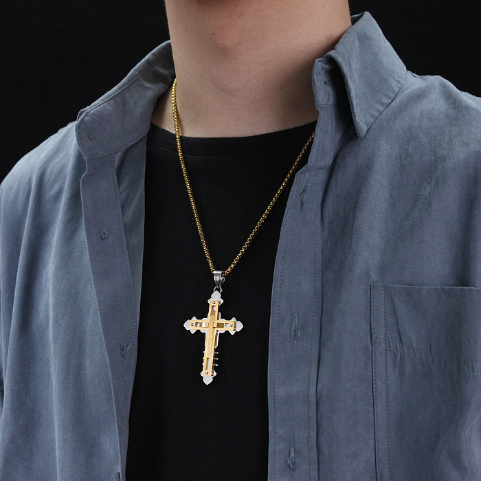 Hip-Hop Vintage Style Simple Style Cross Stainless Steel  Stainless Steel Pendant Necklace