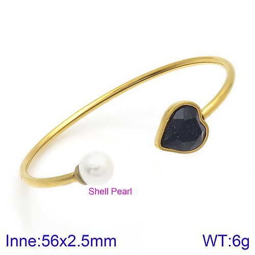 Estilo moderno estilo simples forma de coração aço inoxidável titânio chapeamento incrustação pedra de vidro pérola 18k pulseira banhada a ouro