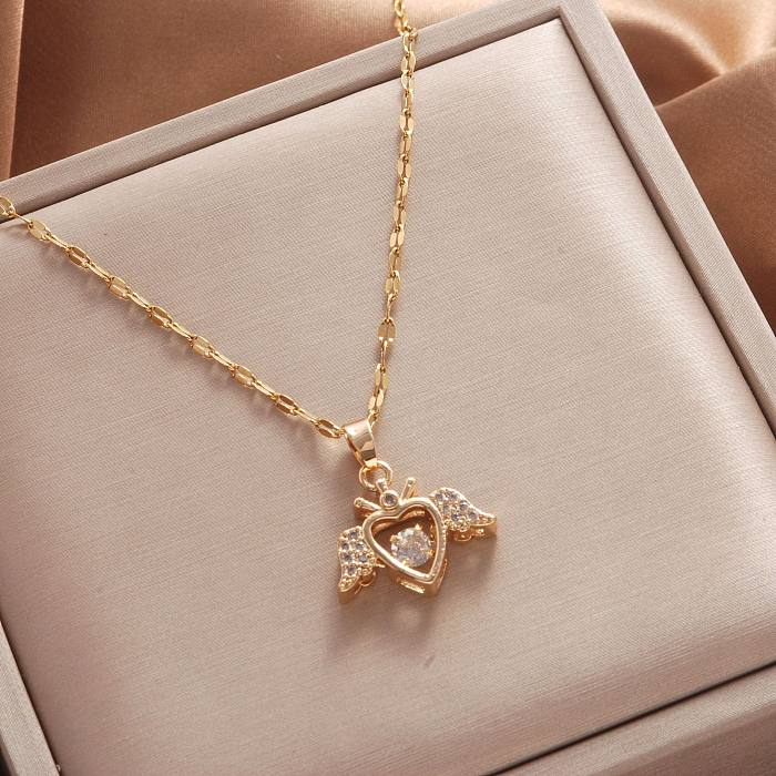 Sweet Heart Shape Fox Deer Stainless Steel Inlay Zircon Necklace 1 Piece