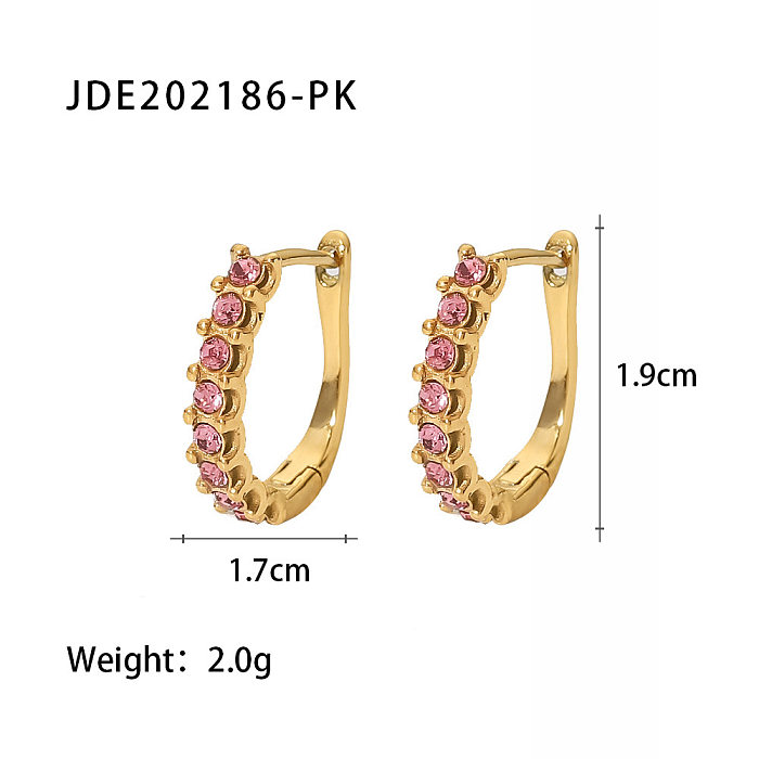 Shiny Geometric Stainless Steel  Gold Plated Zircon Earrings 1 Pair