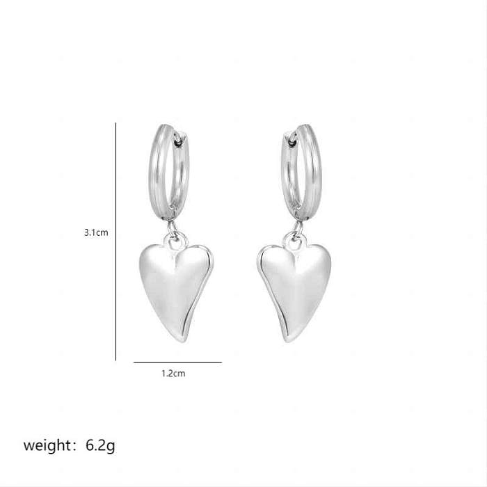 1 paire de boucles d'oreilles pendantes en forme de cœur en acier inoxydable plaqué or 18 carats