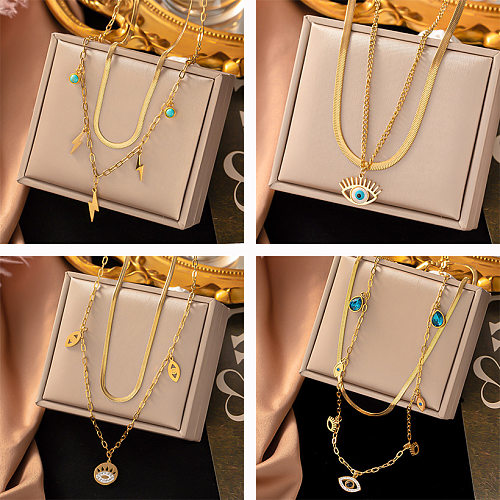 Simple Style Star Moon Eye Stainless Steel Plating Turquoise Layered Necklaces Pendant Necklace 1 Piece
