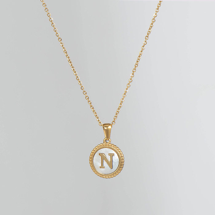 Simple Style Round Letter Stainless Steel Pendant Necklace Polishing Gold Plated Shell Stainless Steel  Necklaces