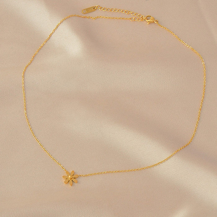 Collier avec pendentif rond en forme de fleur de caractère chinois, Style Simple et doux, incrustation de strass en acier inoxydable, coquille
