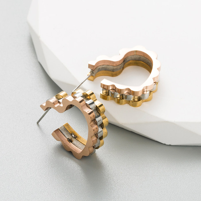 Boucles d'oreilles en forme de cœur en forme de C, Style Simple, chaîne plaquée en acier inoxydable, 1 paire