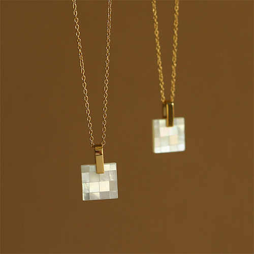 Simple Style Square Stainless Steel Plating Shell Pendant Necklace