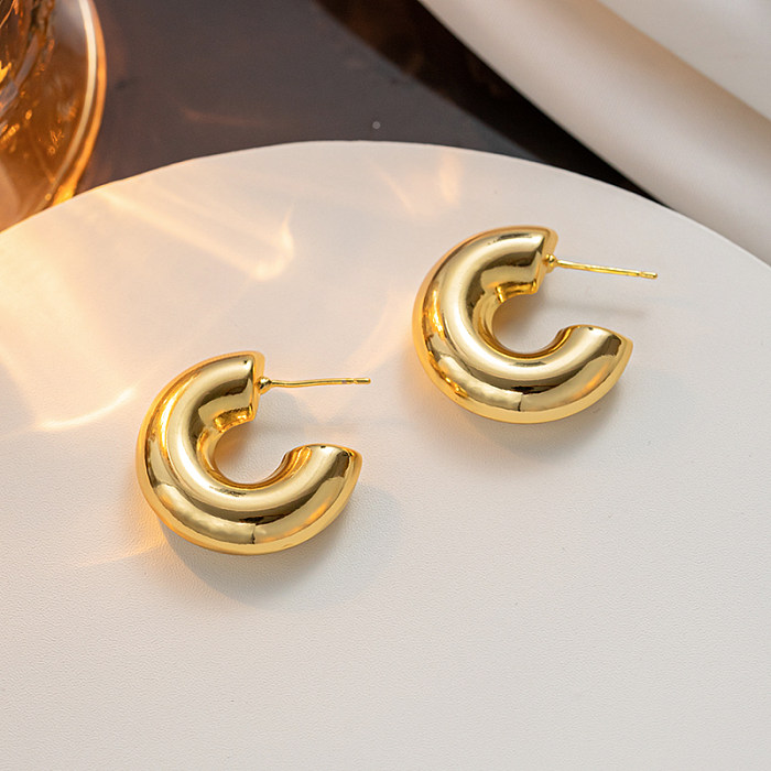 1 Pair Casual Elegant Lady C Shape Geometric Plating Stainless Steel  18K Gold Plated Ear Studs