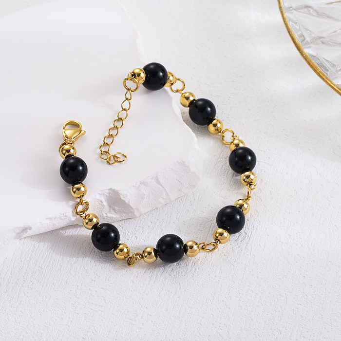 Retro Cross Round Infinity Stainless Steel Imitation Pearl Synthetics Beaded Plating 18K Gold Plated Bracelets