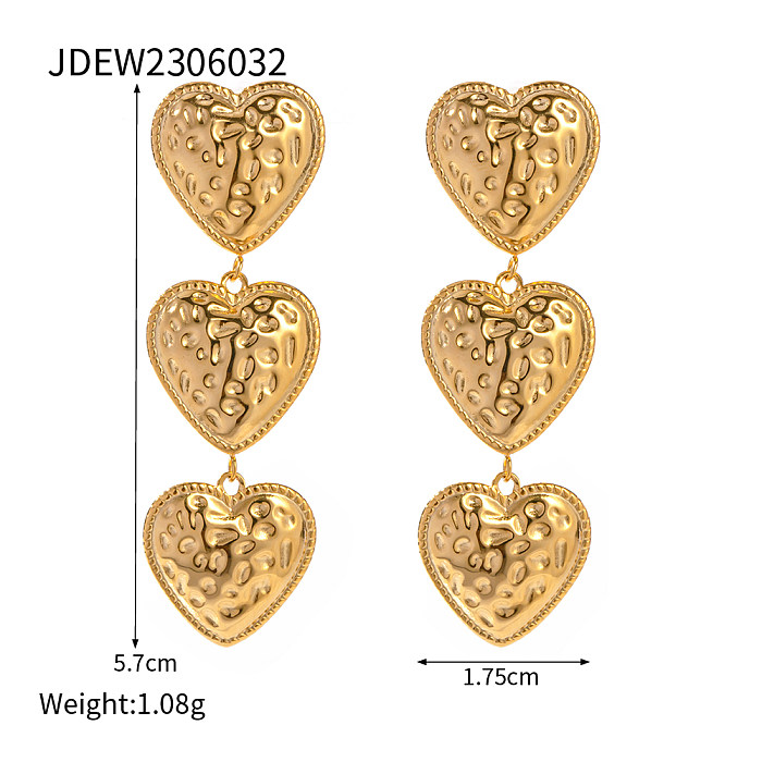 1 paire de boucles d'oreilles pendantes élégantes en forme de cœur rétro en acier inoxydable plaqué or 18 carats