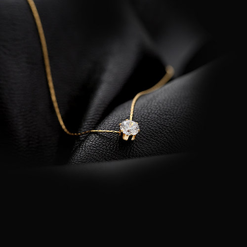 Collier pendentif rond en acier inoxydable de Style coréen, incrustation de Zircon plaqué or 18 carats