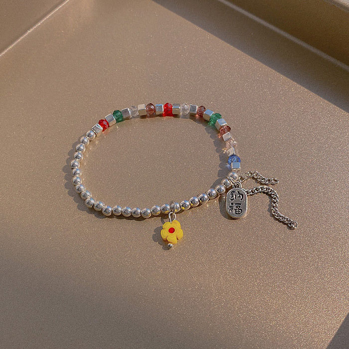 Bracelets perlés en acier inoxydable, Style Simple et doux, fleur de caractère chinois, vente en gros