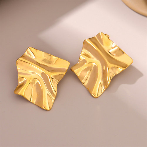 1 par de pinos de orelha banhados a ouro 18K, estilo retrô simples, quadrado irregular, aço inoxidável