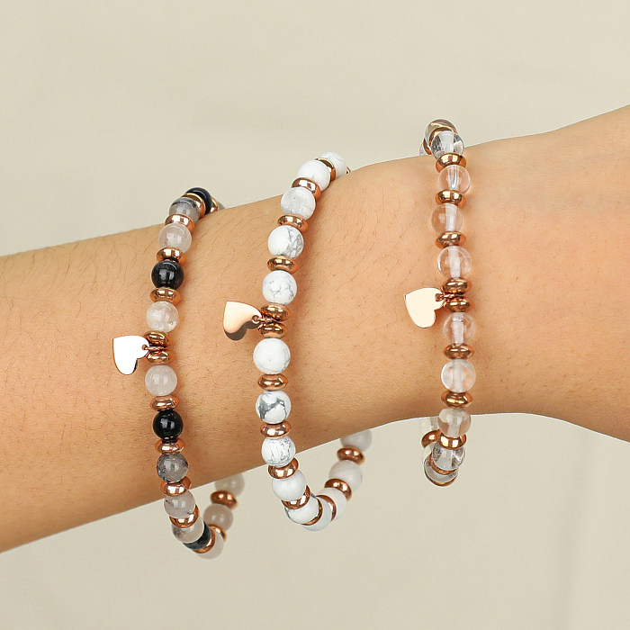 Bracelets plaqués or Rose en pierre naturelle en acier inoxydable en forme de cœur de Style simple et classique en vrac
