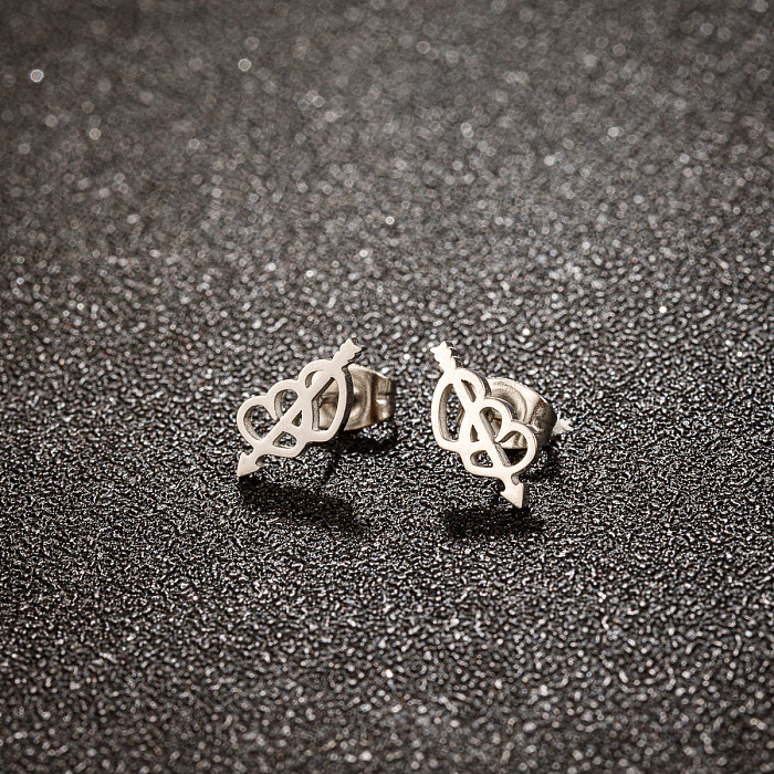 1 paire de clous d'oreilles plaqués or 18 carats, Style Simple, en forme de cœur, flèche, placage de polissage, en acier inoxydable
