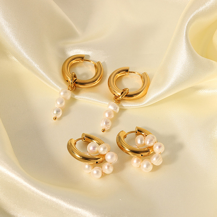1 paire de boucles d'oreilles pendantes en acier inoxydable plaqué or 18 carats, style IG, fleur douce, plaquées perles