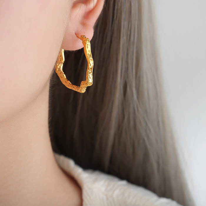 1 paire de boucles d'oreilles Punk Style coréen Simple, placage géométrique en acier inoxydable plaqué or 18 carats