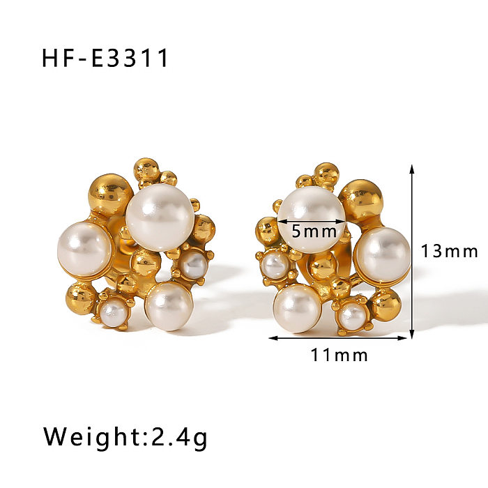 1 Paar klassische U-förmige Kronen-Schmetterlings-Überzug-Inlay-Edelstahl-Kunstperlen-Zirkon-Ohrringe mit 18-Karat-Vergoldung