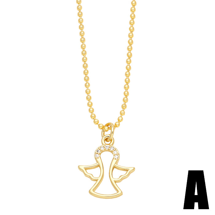 Simple Style Streetwear Cross Angel Heart Shape Stainless Steel Copper Plating Inlay Zircon 18K Gold Plated Pendant Necklace