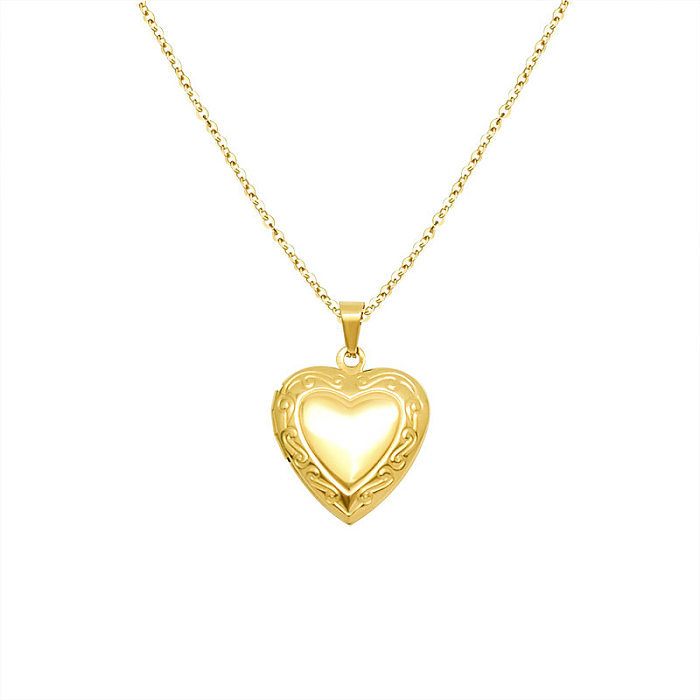 Pfirsich-Herz-Flip-Fotorahmen-Halskette, Edelstahl-Material vergoldet, lichtecht, Liebe, Großhandelsschmuck
