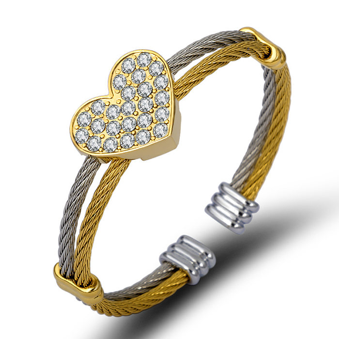 Bracelet de strass d'acier inoxydable de forme de coeur de style simple en vrac