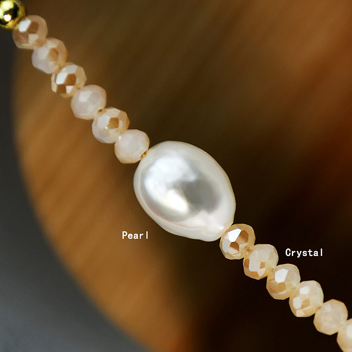 Collier de perles de cristal artificiel en acier inoxydable géométrique à la mode