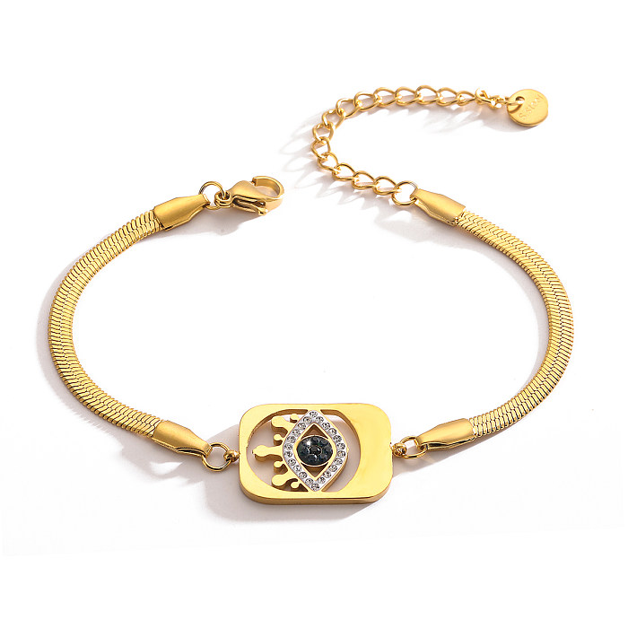 Wholesale Vintage Style Simple Style Commute Devil's Eye Titanium Steel Plating Inlay 18K Gold Plated Zircon Bracelets