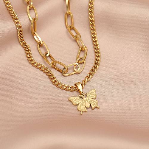 Lady Butterfly Stainless Steel  Stainless Steel Plating Pendant Necklace 1 Piece