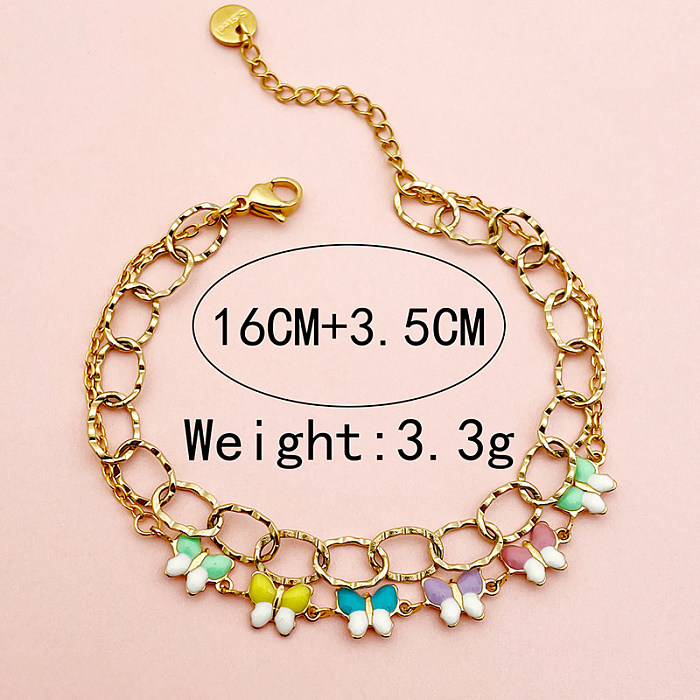 Wholesale Casual Elegant Sweet Butterfly Stainless Steel Layered Enamel Plating Gold Plated Bracelets