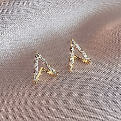 1 Pair Shiny Triangle Stainless Steel  Inlay Zircon Ear Studs