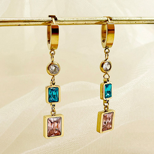 1 Pair Elegant Lady Square Tassel Plating Inlay Stainless Steel  Zircon Gold Plated Drop Earrings