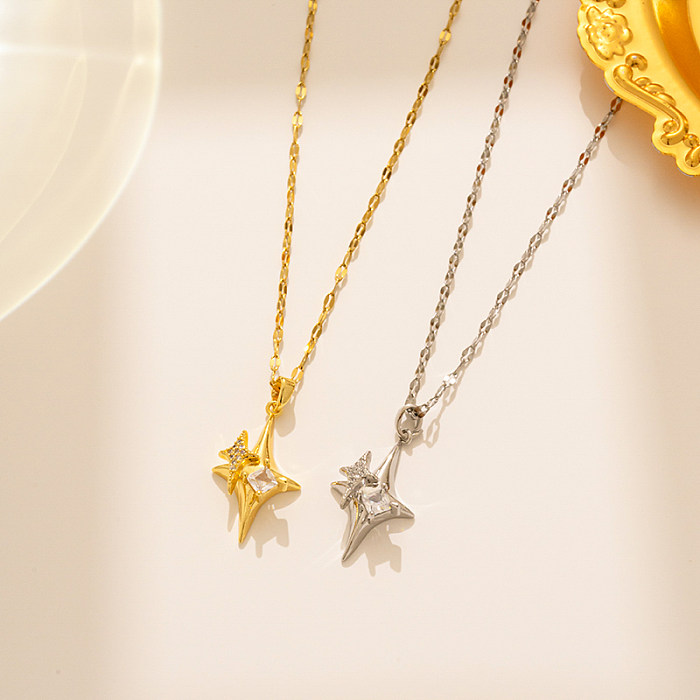 Cute Romantic Star Steel 18K Gold Plated Zircon Pendant Necklace In Bulk