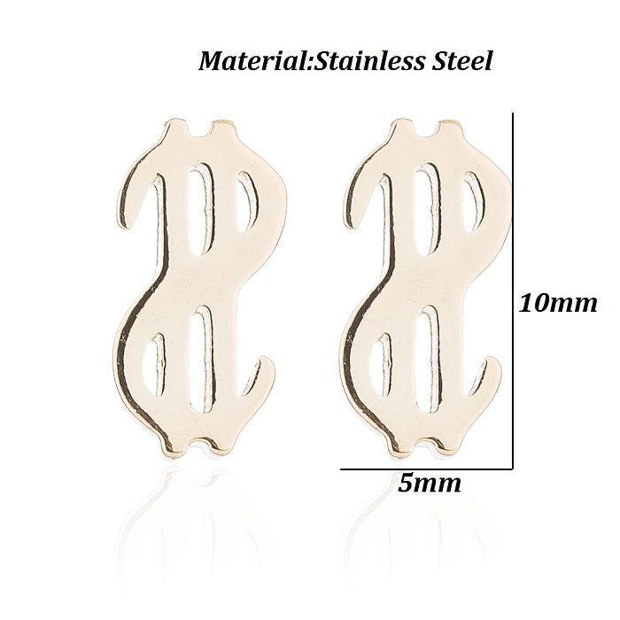 Simple Style Letter Cat Elephant Stainless Steel  Plating Hollow Out Ear Studs 1 Pair