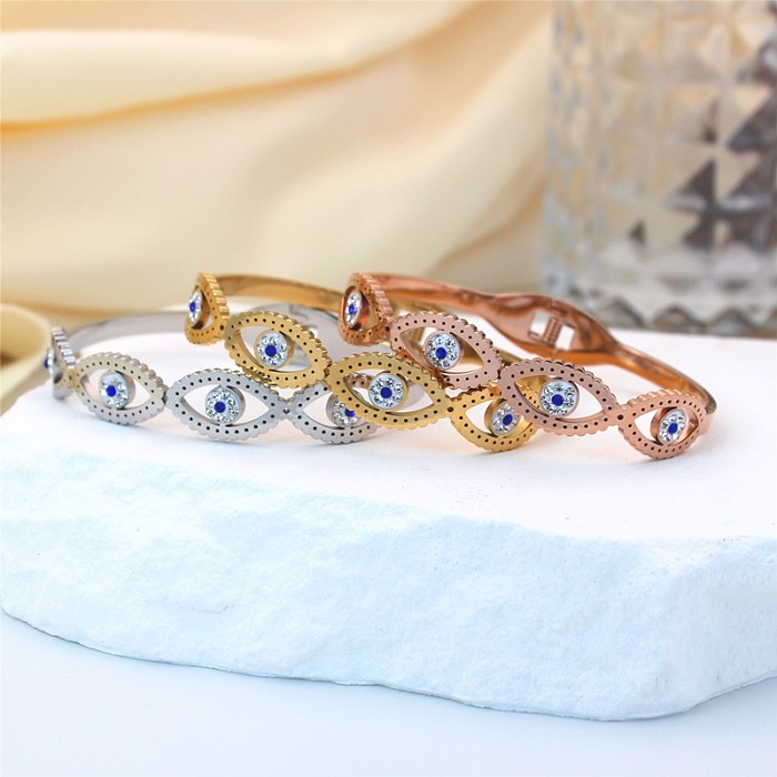 Elegant Glam Eye Stainless Steel Titanium Steel Polishing Plating Inlay Rhinestones Bangle