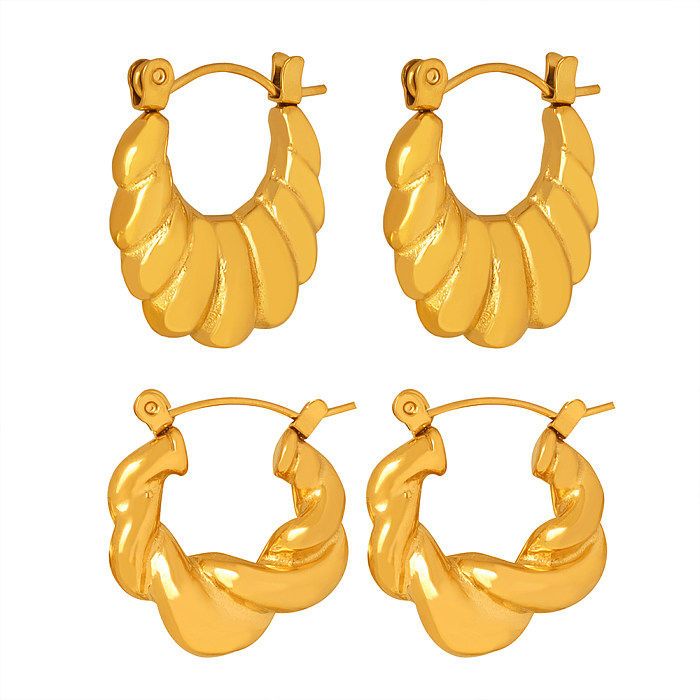 Boucles d'oreilles plaquées or 18 carats en acier inoxydable à placage torsadé de couleur unie de style simple