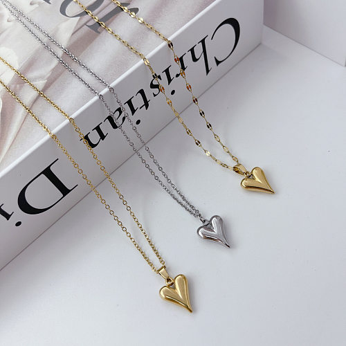 Simple Style Heart Shape Stainless Steel Polishing Pendant Necklace