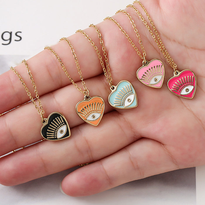 Fashion Heart Shape Eye Stainless Steel  Stainless Steel Enamel Plating Pendant Necklace 1 Piece
