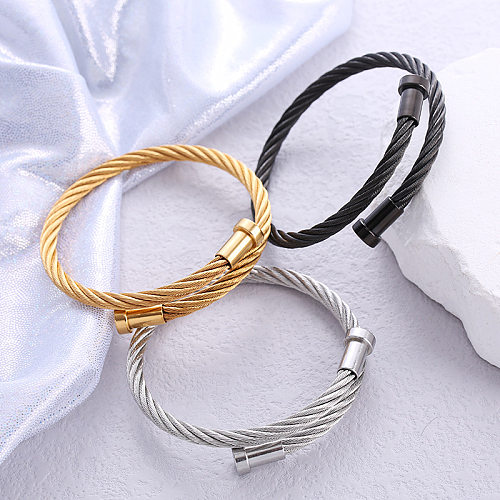Casual Simple Style Solid Color Stainless Steel Plating Braid Bangle